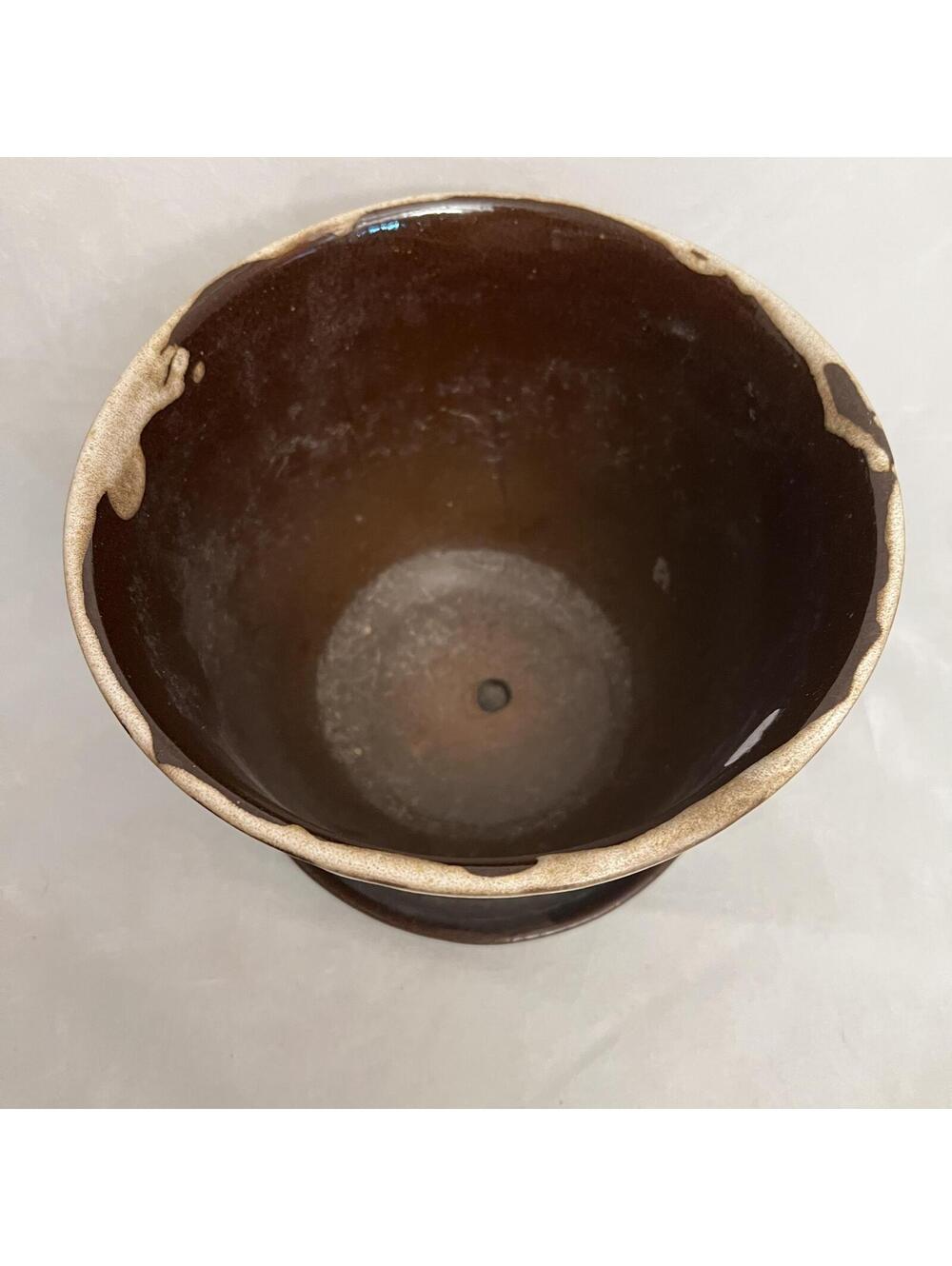 Vintage Lee's Pottery Planter with Saucer - Retro Brown & Cream Charm - Picture 2 of 5